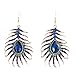 Frogwill Womens Crystal Hook Earrings Sparkling Rhinestone Peacock Feather Dangle Earrings (Blue)