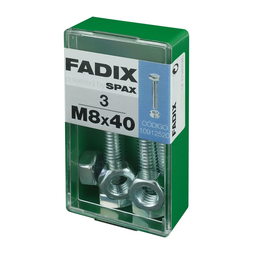 Box S 3 Units Metric Cab Hex Screw + Cinc M Nut 8 x 40 mm FADIX