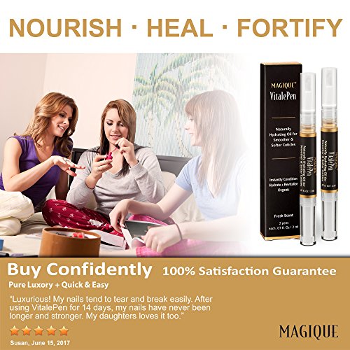 Cuticle Oil Pen & Nail Strengthener - Nail Oil & Nail Guardian Serum - Cuticle Softener Oil Pens with Vitamins A & E - Natural Nails Treatment - 2 Box Includes 4 Pens - Magique VitalePen .28oz