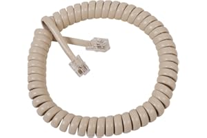 Cablesys Coiled Telephone Handset Cord for Use with PBX Phone Systems, VoIP Telephones - 6 Ft Uncoiled, Rj22, 1.5 Inch Lead on Both Ends, Ivory