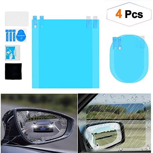 CarFrill 4pcs Car Rear View Mirror Film, HD Anti-Fog Rainproof Waterproof Mirror Window Clear Sticker, Anti-Mist Film Protector Safety Driving Guard Rear View Mirror Film for Car Mirrors
