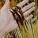 Leegleri 2 Pack Gold Metallic Foil Fringe Plastic Table Skirt Tinsel Party Garland Banner for Parade Floats Mardi Gras Party Decoration（L108 in*H 29in）