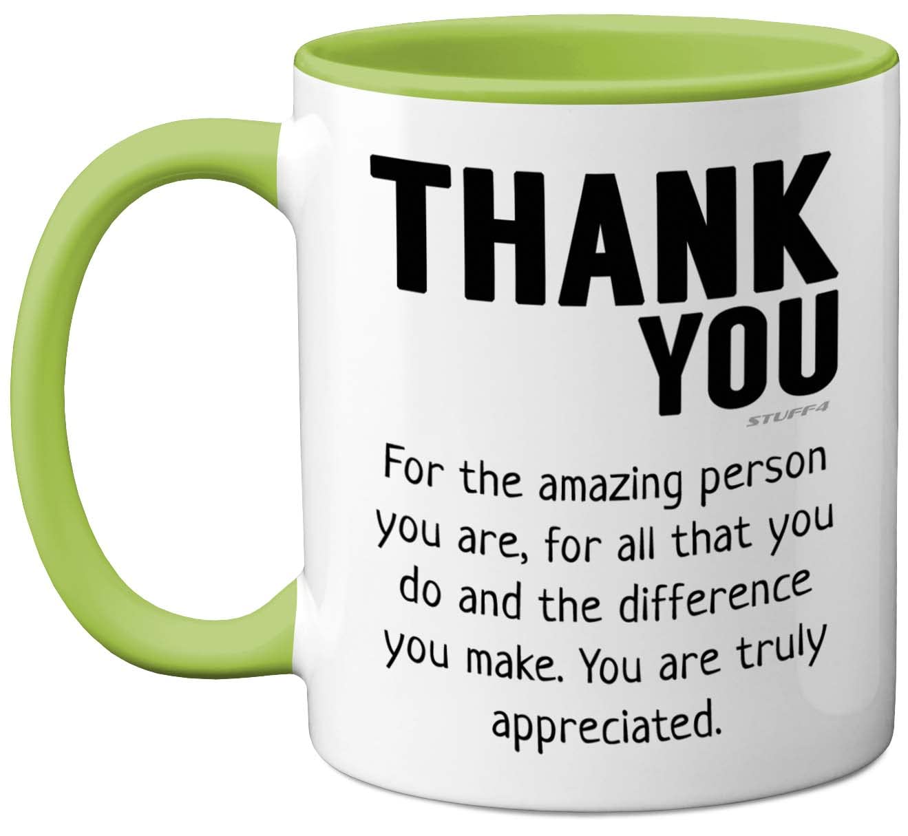 Stuff4 Thank You Mug - Gift for Best Friend, Leaving Gifts for Colleagues Boss Friends Men Women, Thank You Teacher Mug, 11oz Green Handle Ceramic Premium Leaving Men Women