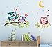 BIBITIME Night Moon Star Sky Wall Sticker Love Family Owls on The Tree Branch Wall Decal for Nursery Bedroom Kids Room Decor,25.19