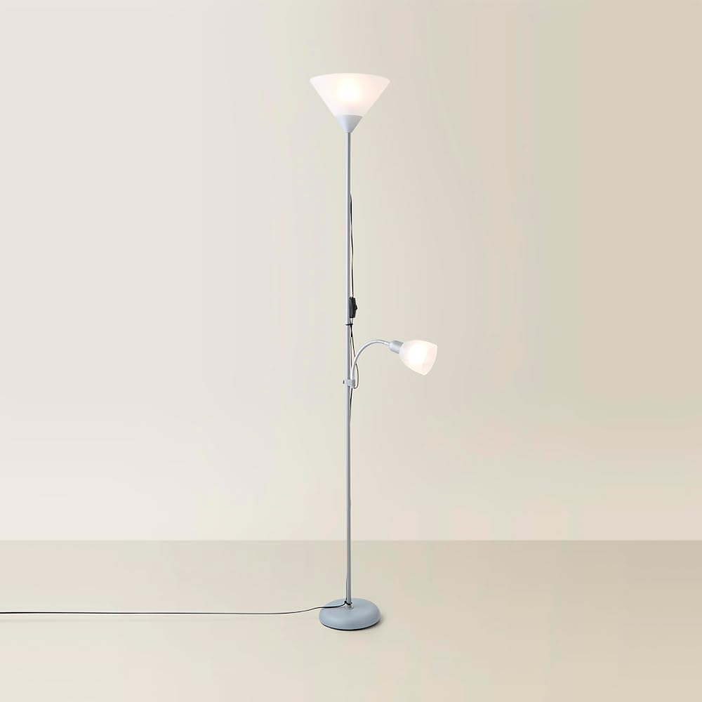 MiniSun Modern Metallic Silver 2 Way Floor Lamp Mother Father Child