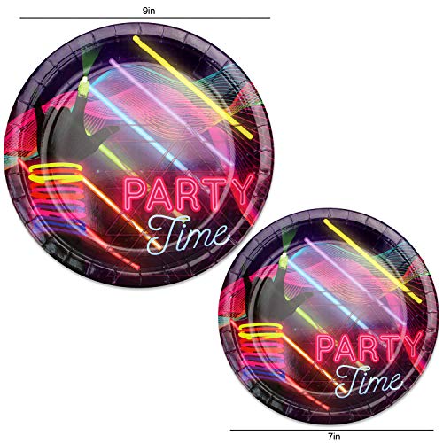 102 Piece Glow In The Dark Theme Party Supplies Set Including Banner, Plates, Cups, Napkins, and Tablecloth, Serves 25, (Does NOT actually glow in the dark) - Thumbnail 2