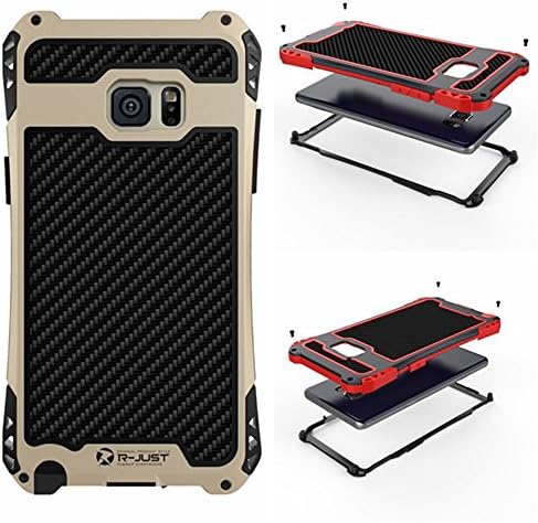 Galaxy Note FE Case ,SHANGRUN S Hyperbola Design Aluminum Frame Carbon fiber inserts Tri-proof Shock-proof Scratch Resistant Dirtproof Case Cover for Samsung Galaxy Note FE Gold+Black