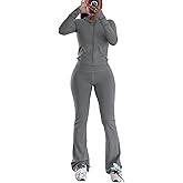 XYZDRESSOR Women 2 Piece Workout Sets Long Sleeve Jacket Flare Long Yoga Pants Workout Sets Tracksuit With Pockets