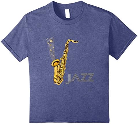 Kids Gold Jazz Saxophone and Musical Notes T Shirt 8 Heather Blue