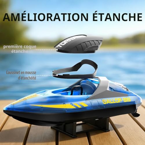RC Fast RC Boat - 2.4GHz Waterproof Dual RC Boat Set with LED Double Propeller, Automatic Flip 2 Speed, 4 Batteries, for Kids Adults, Swimming Pool and Lake