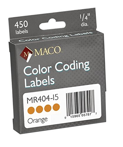 MACO Orange Round Color Coding Labels, 1/4 Inches in Diameter, 450 Per Dispenser Box (MR404-15)