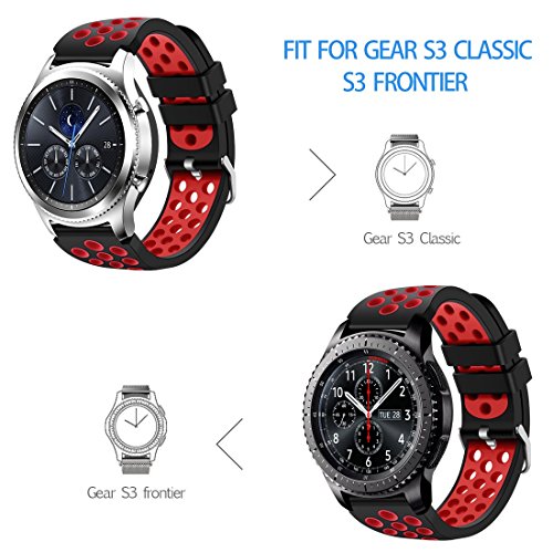 For Samsung Gear S3 Frontier and Classic Watch,CreateGreat Soft Replacement Breathable Sport Bands with Air Holes for Samsung Gear S3 Smart Watch Band(Black Red)