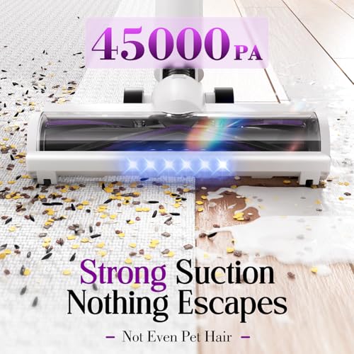 Cordless Vacuum Cleaner, 45KPA 6-in-1 Stick Vacuum with Wall Mount & Touch Screen, Up to 60Mins Runtime,Anti Hair Wrap Lightweight Vacuums with Pet Tool & Crevice Tool, for Carpet & Hard Floor