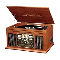 Victrola Nostalgic Classic Wood 6-in-1 Bluetooth Turntable Entertainment Center, Mahogany