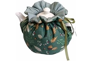 YANGSHINE Cotton Tea Cozy, Green Kastanien Leaves Tea Warmer Vintage Decorative Dust Proof Teapot Cover with Insulation Pad to Keep Tea Warm, Tea Cosy for Kitchen Home Office Restrant Decro