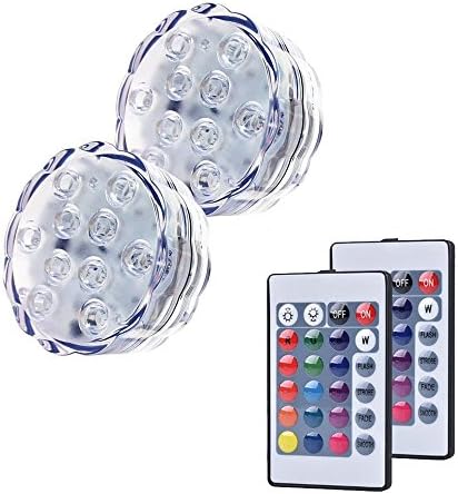 Submersible LED Lights, RGB MultiColor Waterproof LED Accent Night Lights with 10 LED, IR Remote Control, Battery Powered for Aquarium (2)
