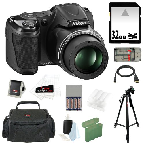 Nikon COOLPIX L820 16MP Digital Camera, 30x Optical Zoom, 3-in LCD Black, 32GB SDHC Memory Card, Multi Card Reader, Micro HDMI Cable, 4 AA Rechargeable Batteries, Charger, Accessory Kit and Bag