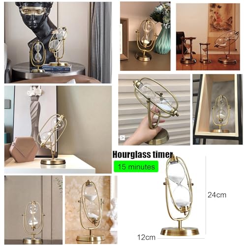 Golden Embossed Hourglass Timer - 15 Min, Desk Decor for Vintage & Office, Wedding Gifts (D)