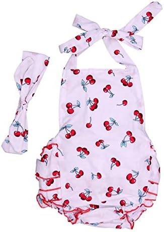 Baby Girls Summer Ruffles Romper 2pcs Sets Outfits (Medium-10-18months, Cherry White)