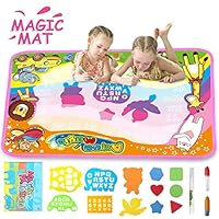 FONLLAM Aqua Magic Mat-Kids Doodle Water Drawing Mat-Educational Toys for 2 3 4 5+ Girls Boys Toddlers with 3 Water Pens and Drawing Booklet, 34" X 22.5"