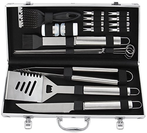POLIGO 20pcs Stainless Steel BBQ Grill Tools Set - Complete Outdoor BBQ Grill Utensils Set, Heavy Duty Barbecue Accessories in Aluminum Carrying Case - Perfect Gift Set for Men