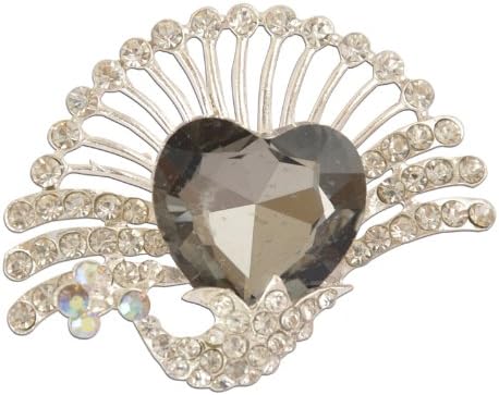 Heart Open Fan Grey Silver Brooch
