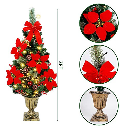 Juegoal 3 FT Christmas Tree, PreLit Poinsettia Spruce Entrance Trees