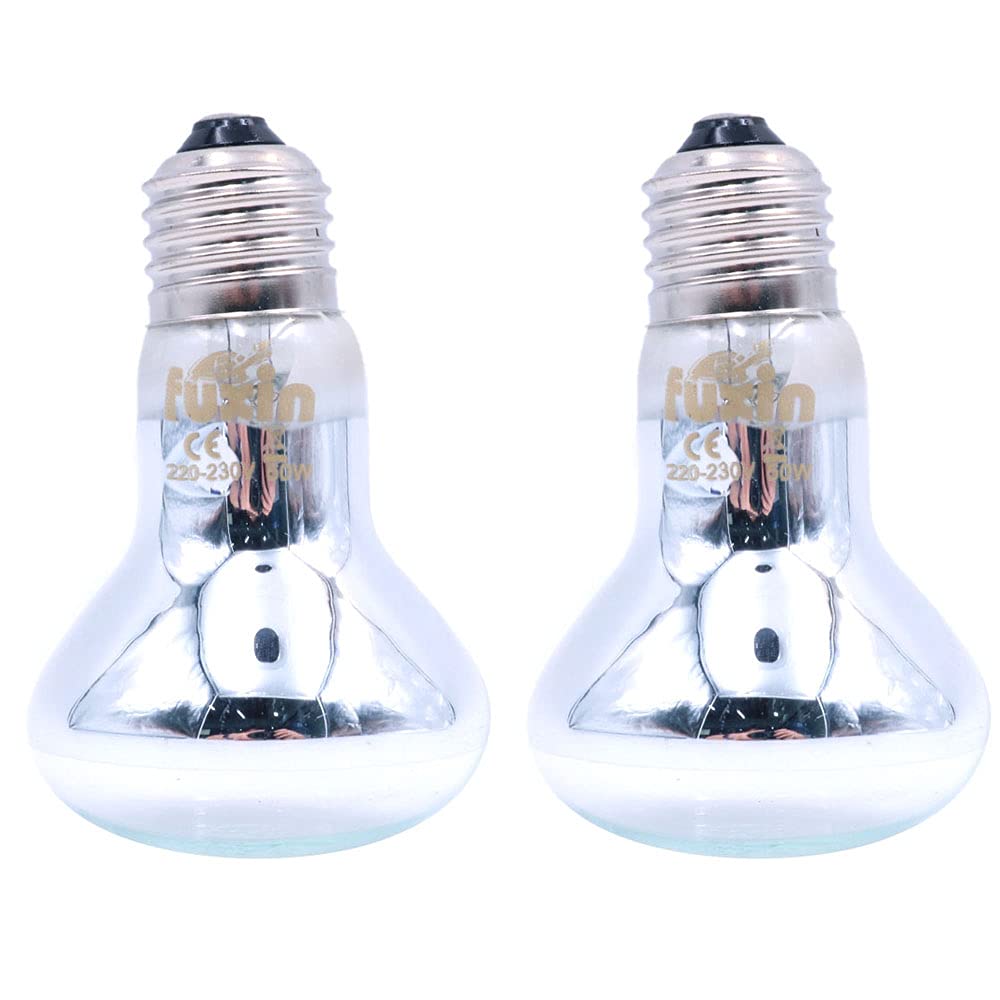 ANCLLO 2pcs Transparent Reptile Heating Bulbs, Durable Infrared Heat Lamp Warming Light Bulb Pet Light for Reptile and Amphibian Lizard Tortoise Spider Snake Chameleon 220-230V(50W)