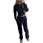 Voghtic Fall Women's 2 Piece Sweatsuits Set Long Sleeve Zip Up Crop Jacket Sweatpant Matching Lounge Set
