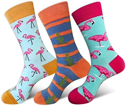 HYDZ Men's Funky Colorful Cool Animal Pattern Long Dress Crew Socks Novelty Funny Casual Combed Cotton Crew Socks -3 Pack (Birds-2)