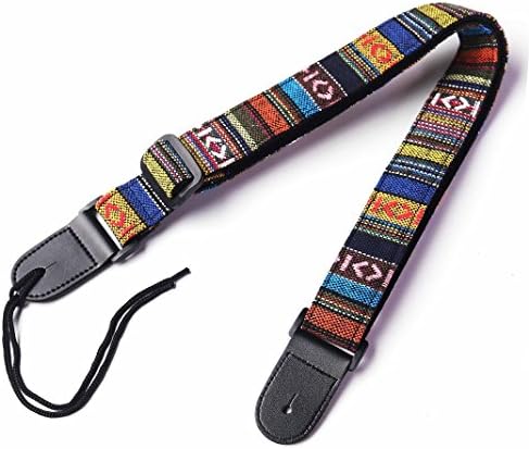 LULALA MUSIC LU-H01 Vintage Jacquard Woven Guitar Strap Hootenanny Pattern Secure Leather Ends 100% Soft Cotton &amp; Leather