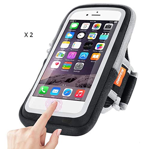 RISEPRO iPhone 7 Plus Armband, Waterproof Case Dry Bag Touchscreen Pouch for Jogging Outdoor Sports Climbing Running for iPhone 7, 6S Plus, 6S, 6, 5, Samsung, Google Smart Phone (Pack of 2 - Black)