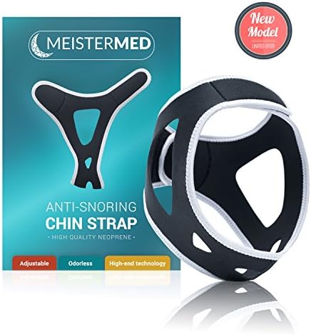 Anti Snoring Chin Strap - Stop Snore Device by MeisterMed - Upgraded Jaw Support Belt, Adjustable Straps, Solution & Natural Sleep Aid Device for Men and Women (with Chin Hole)