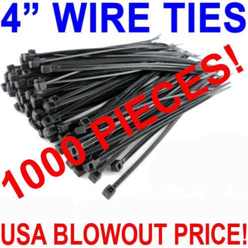 EMB Professional USA 1000 INDUSTRIAL 4" BLACK WIRE CABLE ZIP TIES NYLON TIE WRAPS Free USA Shipping