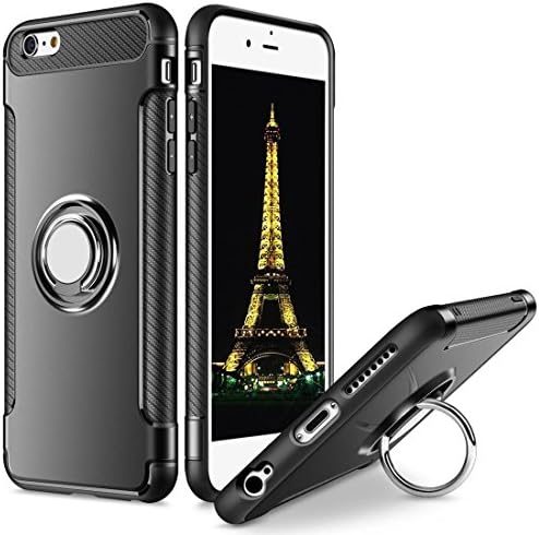 iPhone 6 Case,iPhone 6S Case,BESTARLEDS iPhone 6 Phone Case 360 Rotating Ring Grip Holder Stand Metal Patch Shock-Absorption Drop-Protection Hard PC Shell Soft TPU for iPhone 6/6S (4.7 inch)Black