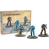 Modiphius Fallout: Wasteland Warfare - Unaligned X-01 Power Armor - 3 | Nuka World Wave, 32mm High-Quality Plastic Miniatures, Three Scenic Bases, Unpainted Tabletop RPG Models for Wargaming