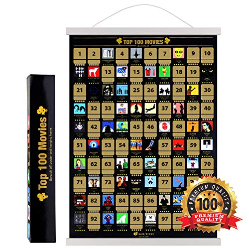 100 Movies Scratch Off Poster with Hanging Frame 17" (White) Iconic
