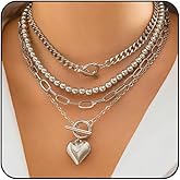 Sora Tuki Heart Chunky Necklace for Women Puffy Heart Statement Necklace Layered Necklaces Stack Chunky Jewelry Big Heart Pendant Necklaces