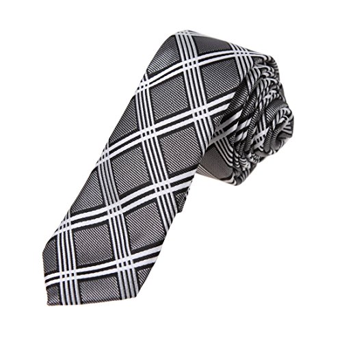 DAE7C15C Black Grey White Checkered Microfiber Skinny Tie Series For Groomsmen Slim Tie By Dan Smith