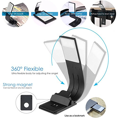 Book Light, LED Reading Lamp USB Rechargeable Flexible Night Reading Light 4 Level Brightness 360 Adjustable Clip on Work/Desk/Bed Lights for Amazon Kindle / eBook Reader / Book / iPad