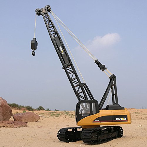 Fistone RC Truck Crawler Tower Crane Hoist Dragline Die-cast Model Lifiting Cable Remote Control Excavator Tractor Digging Engineering Toy Construction Vehicle