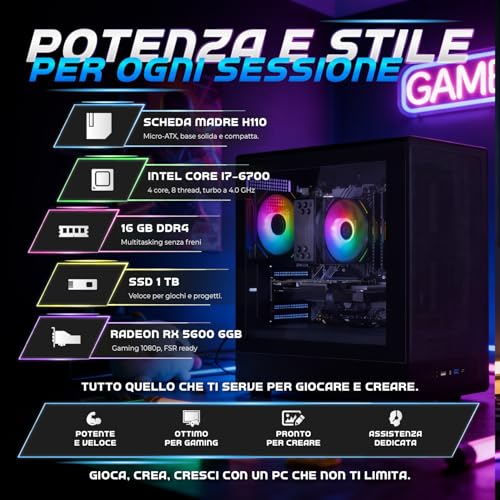 Nuwo i7 Fixed Gaming PC up to 4GHz | 16GB RAM DDR4 | 1TB SSD | Radeon RX 5600 6GB | Windows 11 Pro Pre-Installed | Desktop Gaming Computer | Wifi Ready | Ready to Use | Spider