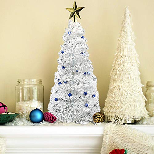 Fowecelt 23 Inch Pop Up Christmas Tree White Mini Table Top Artificial Christmas Tree for Xmas