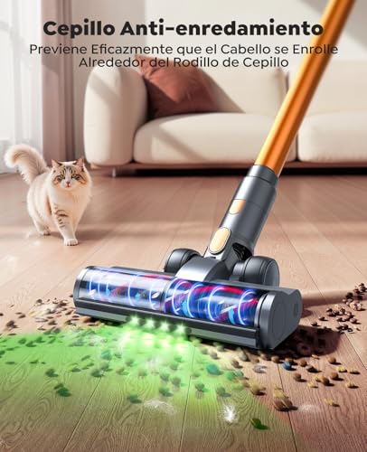 SMOTURE Cordless Vacuum Cleaner 50KPA/600W/65Min, Broom Vacuum Cleaner with 1M Hose, Anti-Tangle Brush with Light, Auto Mode, Wall Charging Base, for Pet Hair/Floors/Carpets/Car