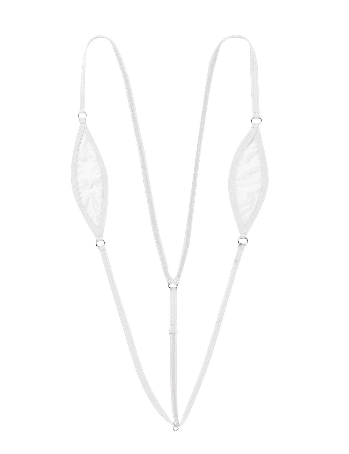 inhzoy Adult Women One-Piece Sheer Lingerie Weeny Y-Back Mini Micro Bikini Thong Swimwear Nightwear White One Size