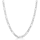 Savlano 925 Sterling Silver Italian Solid Figarucci Figaro Mariner Flat Link Chain Necklace For Men & Women - Made in Italy Comes Gift Box