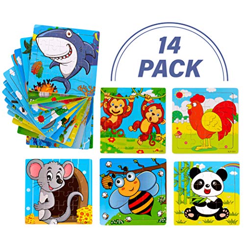 Toy To Enjoy Wooden Chunky Animal Jigsaw Puzzle (Pack of 14) for Kids Age 3 to 5 - Peg Puzzle Toy for Toddlers - Bright & Vibrant Colors & Shapes