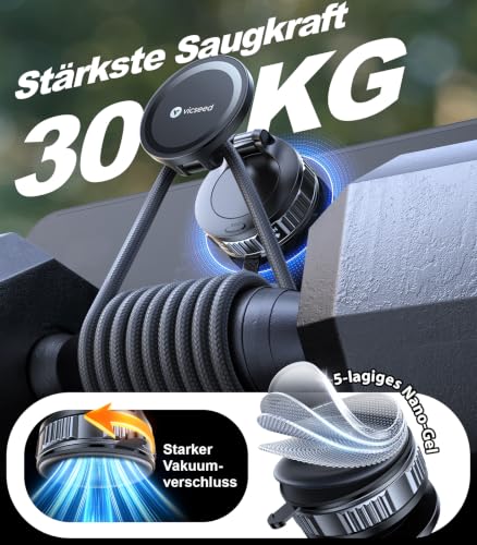VICSEED Military Mobile Phone Holder Car Magnet for Magsafe Car Mount [36 kg Nano Vacuum Suction Cup & N58 Magnet] 360° Rotatable, Magnetic Car Mobile Phone Holder, Car Holder for All Mobile Phones