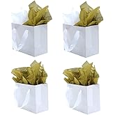 JUNESHE 12 Pack Extra Small White Gift Bags with Handles & Tissue Paper,6.3 inch Mini Tiny Little Gift Wrap for Birthday Part