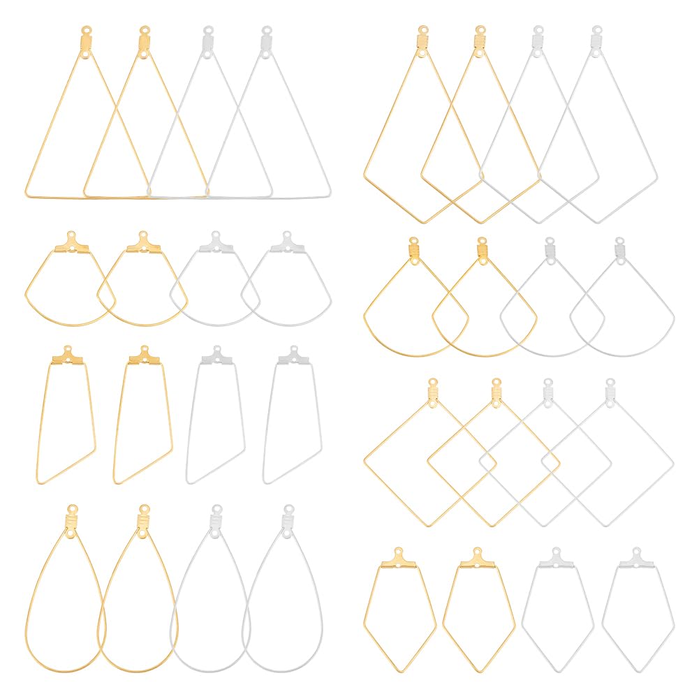 UNICRAFTALE 32Pcs 8 Style 2 Colors Stainless Steel Hoop Earring Findings Teardrop Fan Rhombus Triangle Wire Hooks Pendants Geometric Shape Pendants Hoop Earrings for Jewelry Making